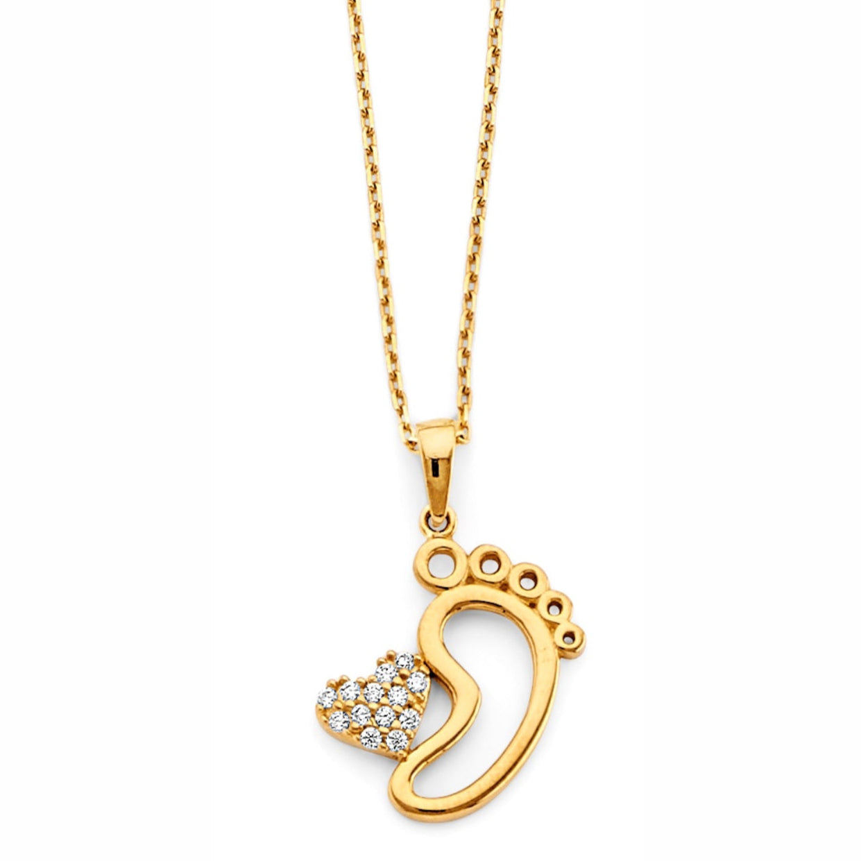 14KY CZ Heart and Baby Foot Necklace