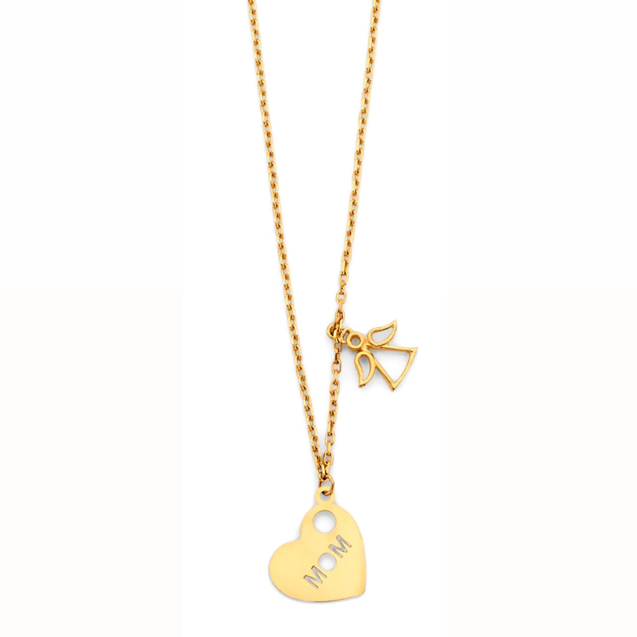 14KY Mom Heart & Angel Pendant Necklace