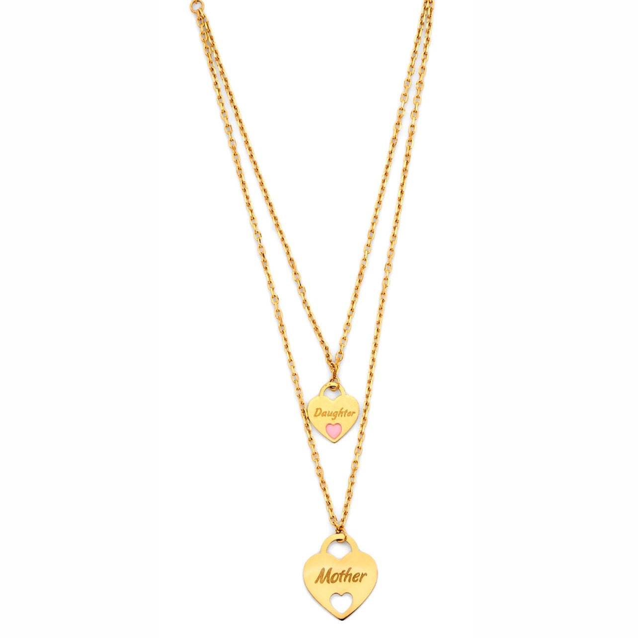 14KY Mom & Daughter Heart Necklace