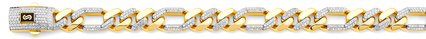14K 2T 11.5mm Hollow Monaco Figaro 3+1 with CZ Link Chain