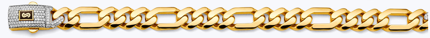 14K 2T 11.5mm Hollow Monaco Figaro 3+1 with CZ Lock Chain