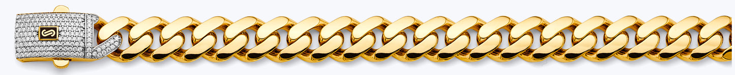 14K 2T 13.5mm Hollow Monaco Curb with CZ Lock Chain