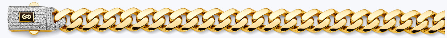 14K 2T 11.5mm Hollow Monaco Curb with CZ Lock Chain