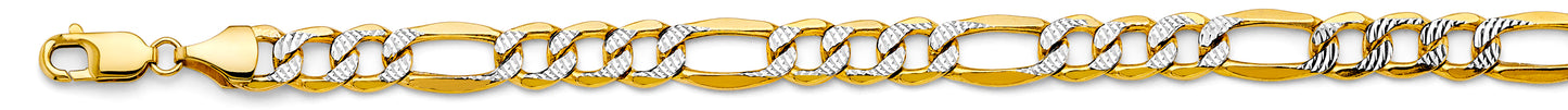 14K 2T 8.6mm Hollow Bevel Figaro 3+1 WP Chain