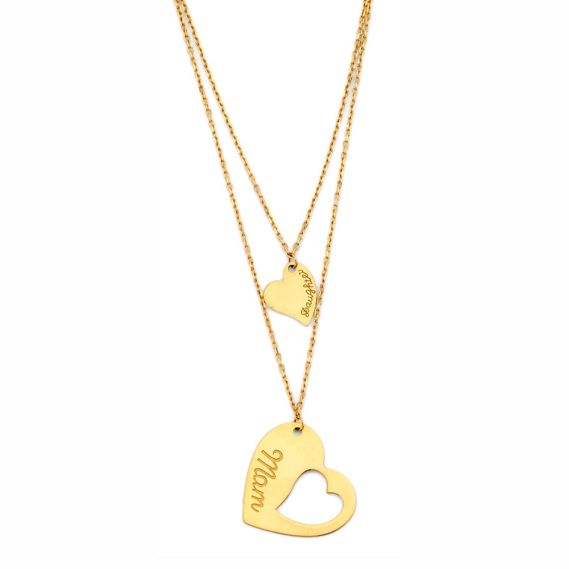14KY Mom & Daughter Heart Necklace