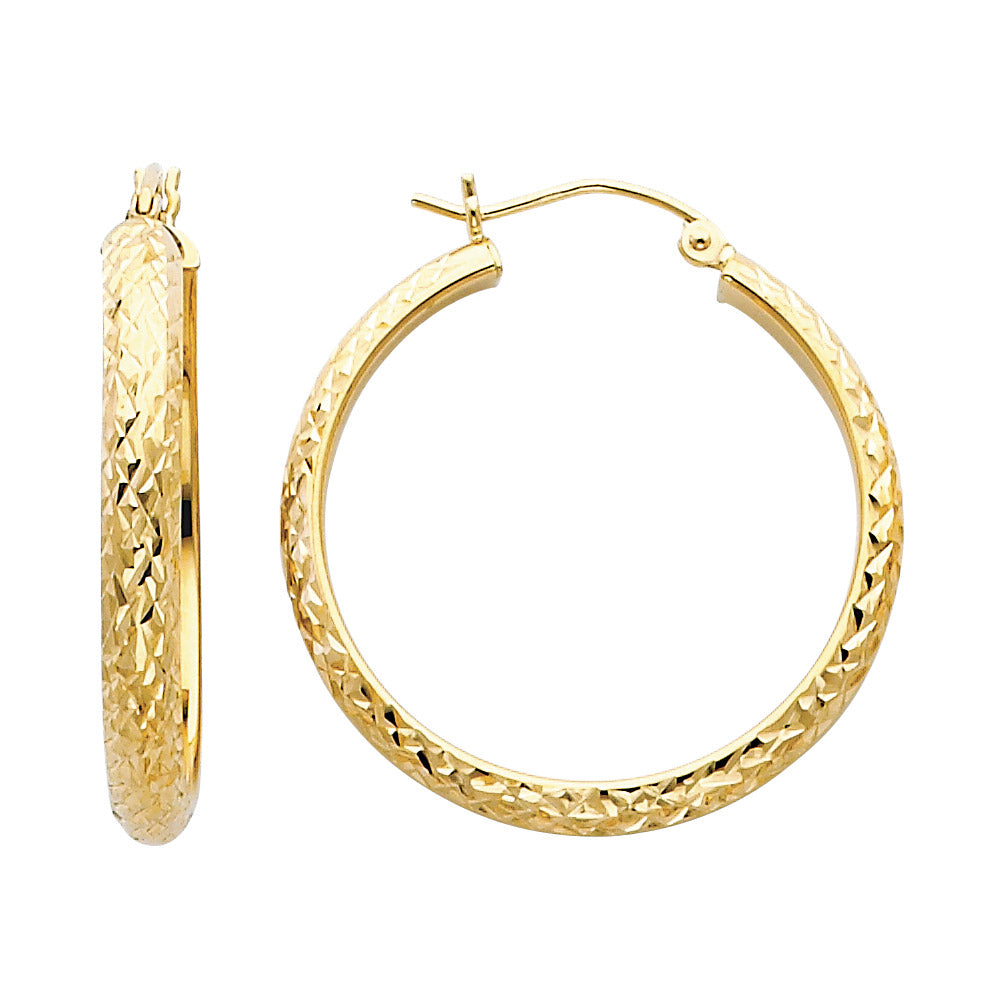 14KY DC 3.5mm Hollow Round Tube Hoop Earrings ER-0075