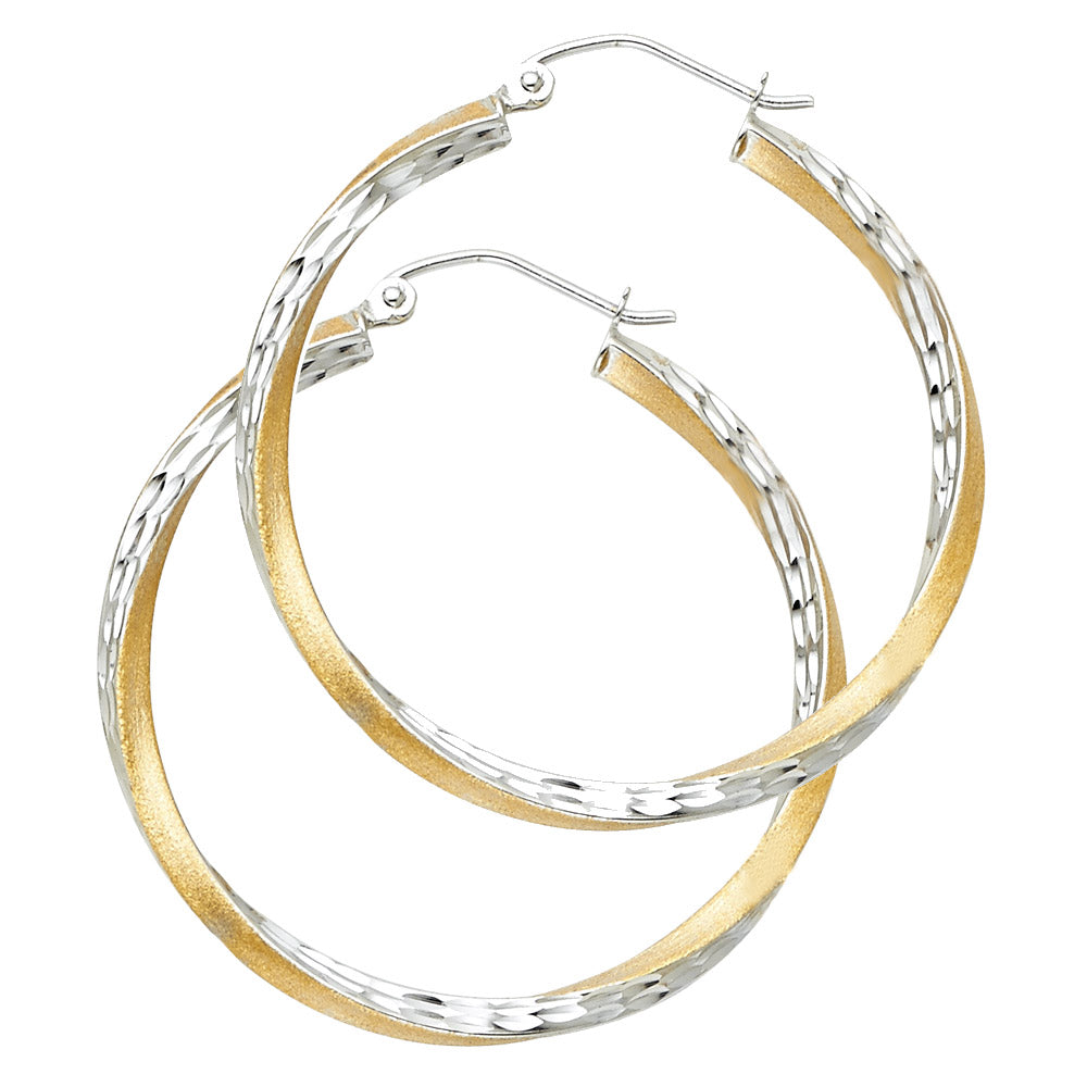 14K 2T SF DC 2.6mm Swirl Hoop Earrings (35mm)