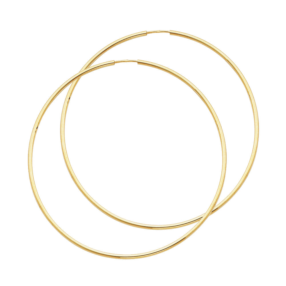 14KY 1.5mm Round Tube Polished Endless Hoop Earrings (55mm)