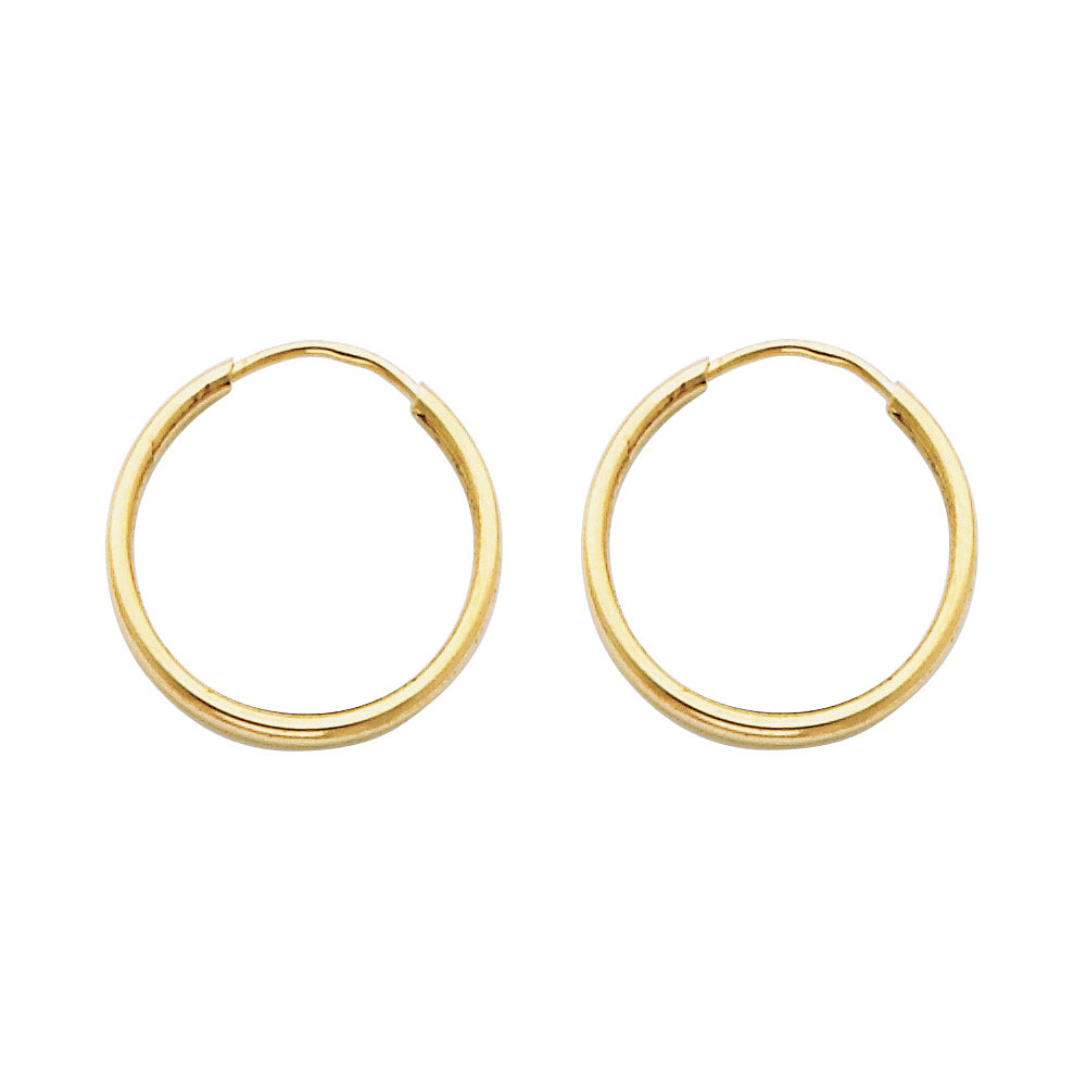 14KY 1.5mm Round Tube Polished Endless Hoop Earrings (17mm)