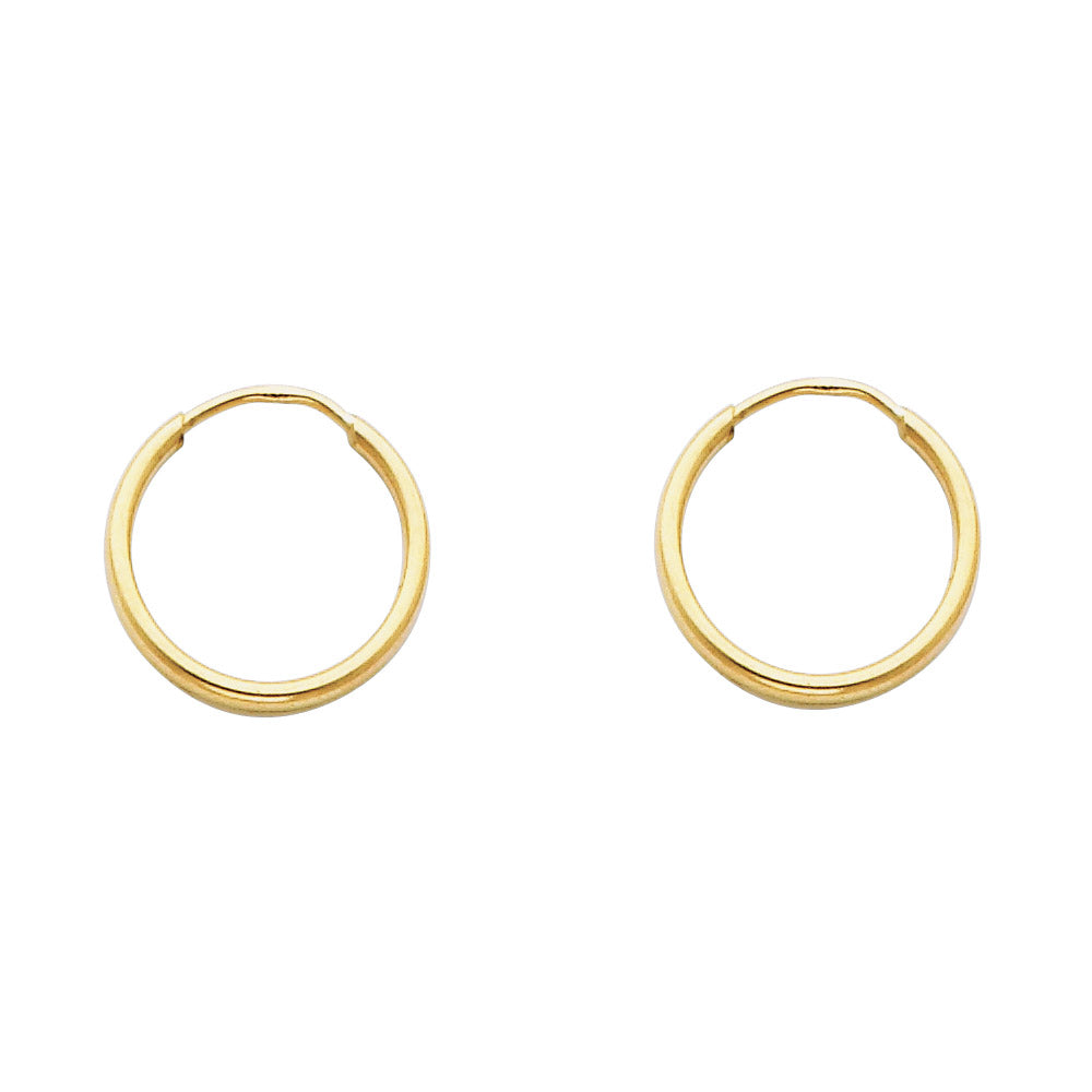 14KY 1.5mm Round Tube Polished Endless Hoop Earrings (15mm)