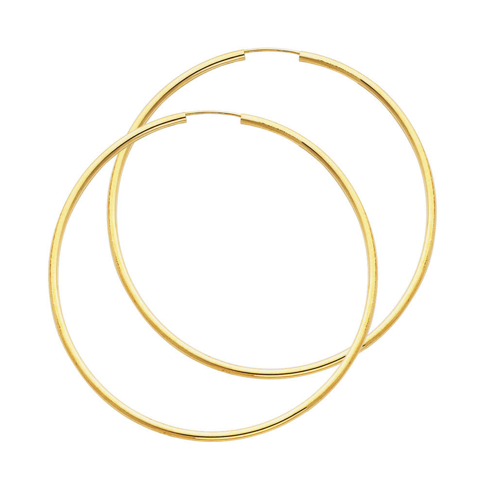 14KY 2mm Round Tube Polished Endless Hoop Earrings (55mm)