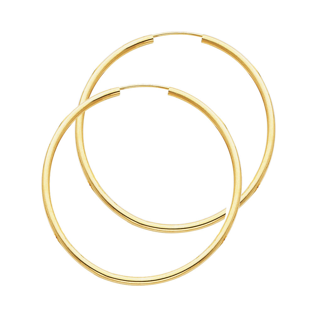14KY 2mm Round Tube Polished Endless Hoop Earrings (35mm)