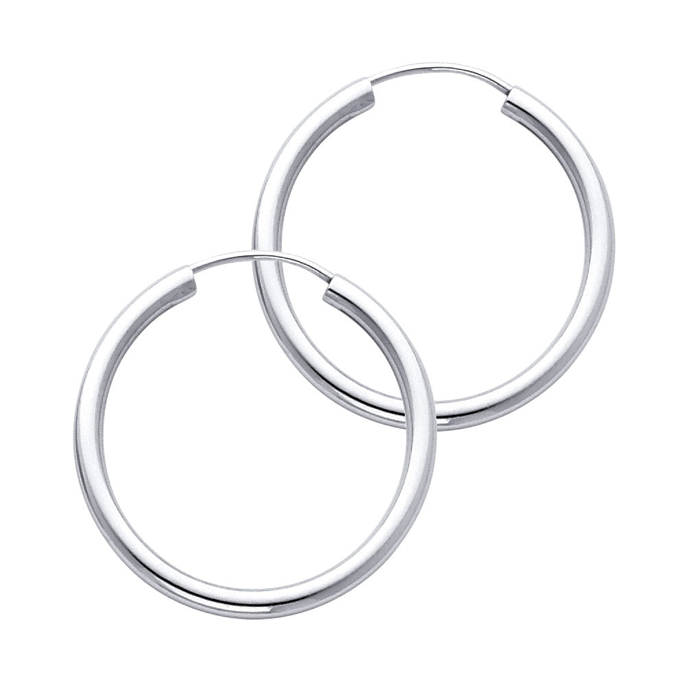 14KW 2mm Round Tube Polished Endless Hoop Earrings ER-0130W