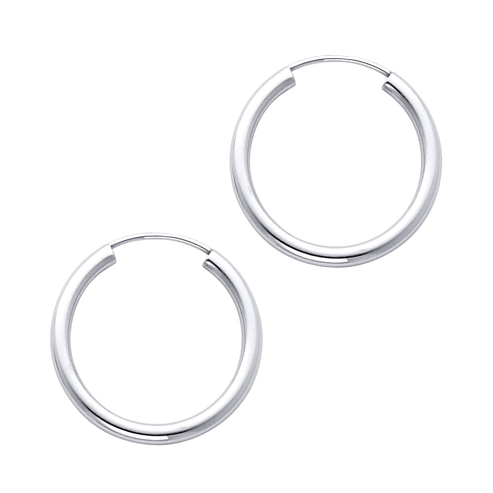 14KW 2mm Round Tube Polished Endless Hoop Earrings ER-0131W