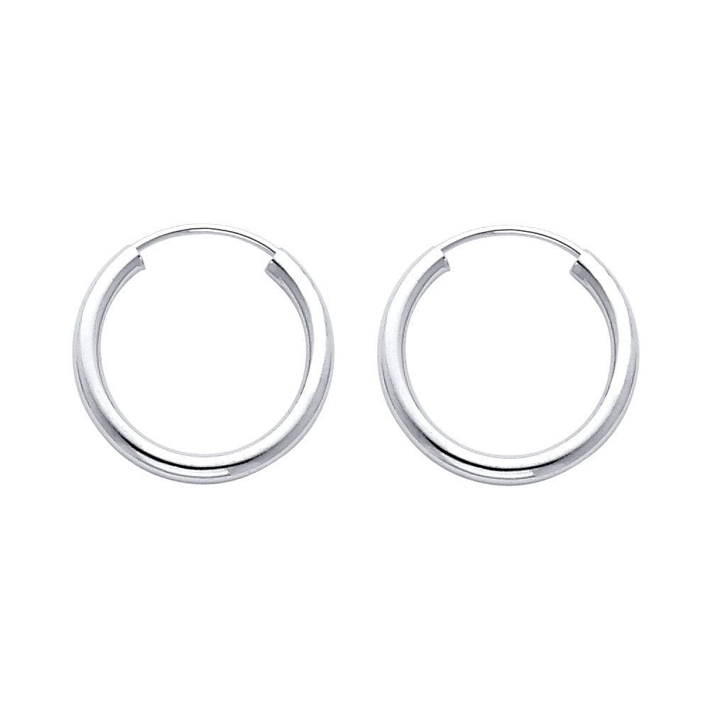 14KW 2mm Round Tube Polished Endless Hoop Earrings (17mm)
