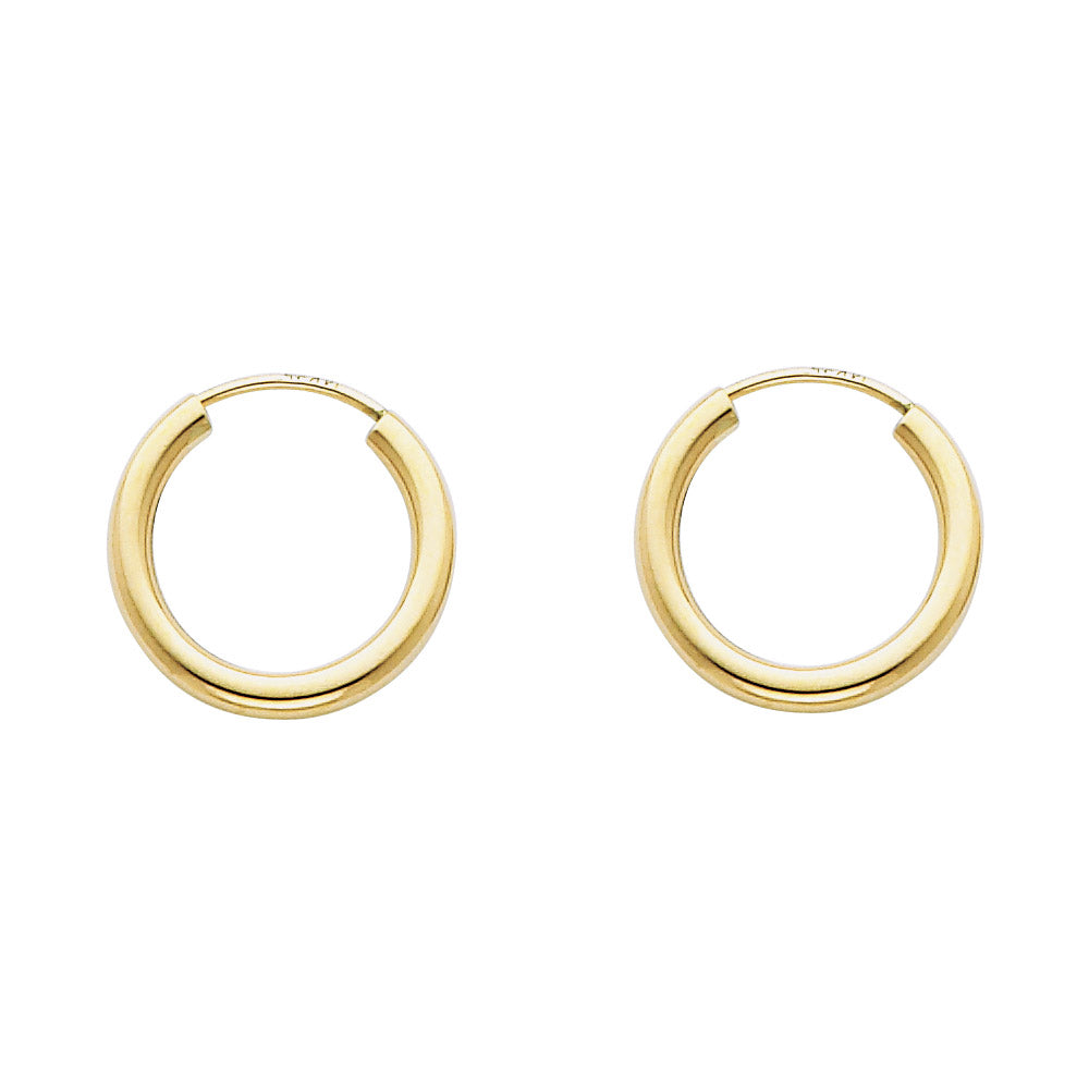 14KY 2mm Round Tube Polished Endless Hoop Earrings ER-0133