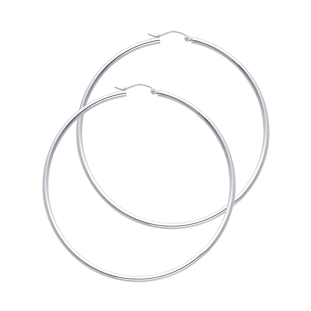 14KW 2mm Round Tube Polished Hoop Earrings ER-0135W