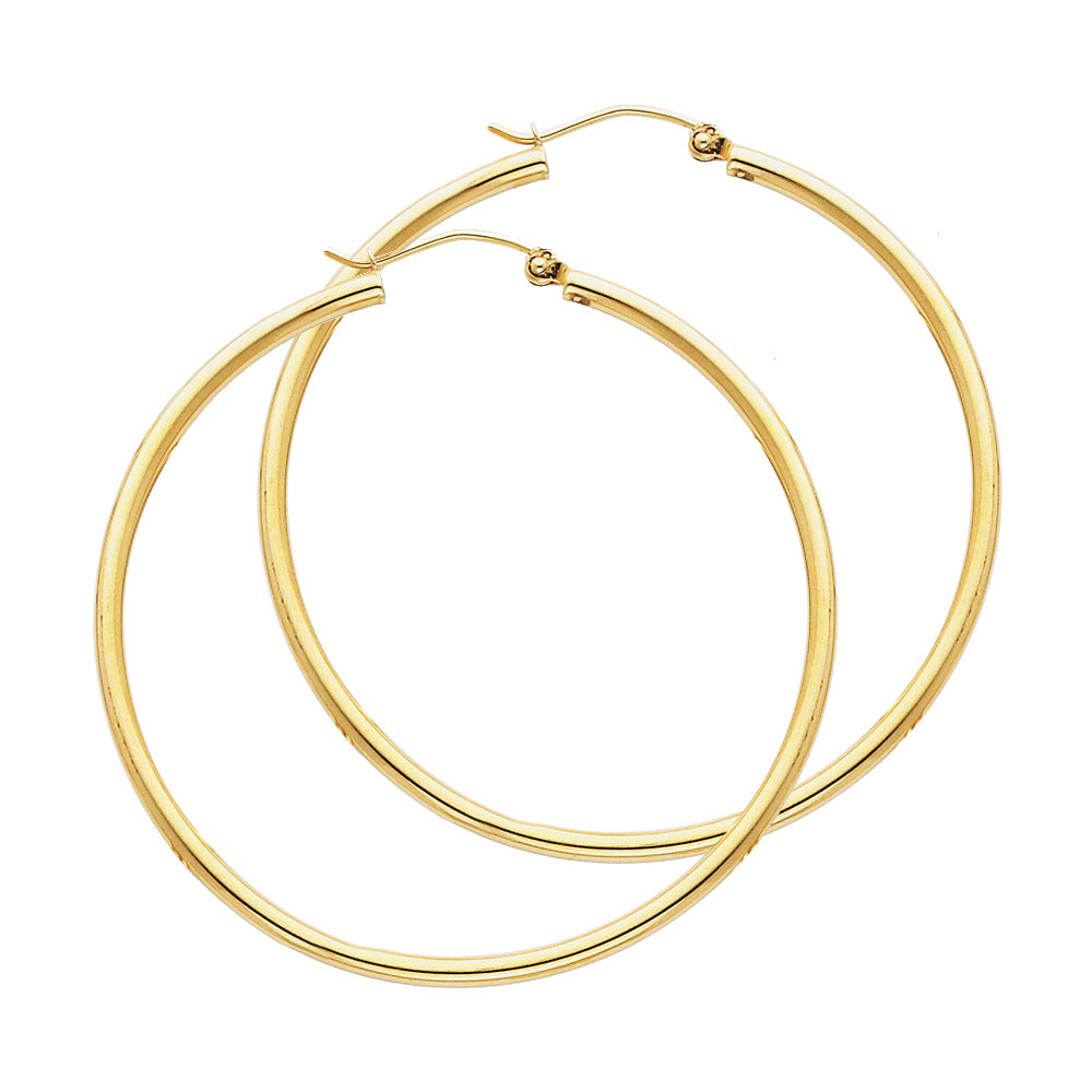 14KY 2mm Round Tube Polished Hoop Earrings (45mm)