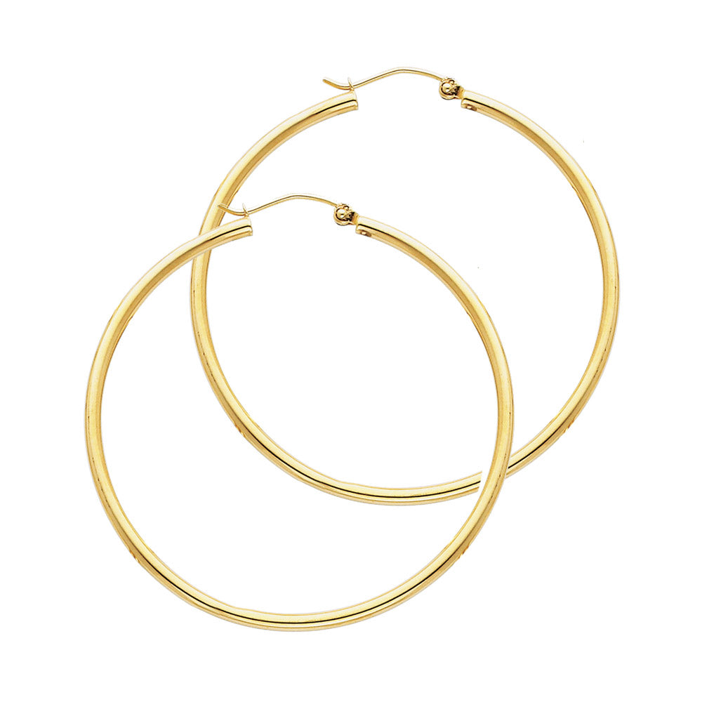 14KY 2mm Round Tube Polished Hoop Earrings ER-0137