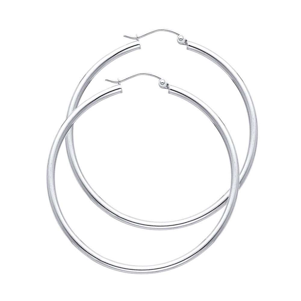14KW 2mm Round Tube Polished Hoop Earrings ER-0137W