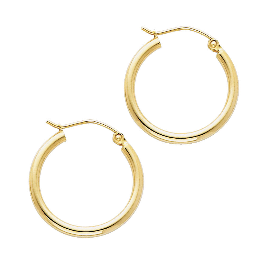 14KY 2mm Round Tube Polished Hoop Earrings (20mm)
