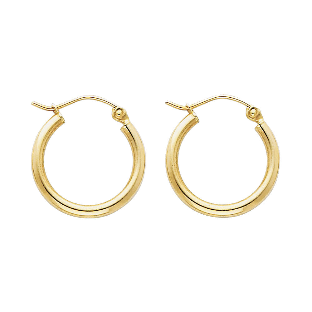 14KY 2mm Round Tube Polished Hoop Earrings (17mm)