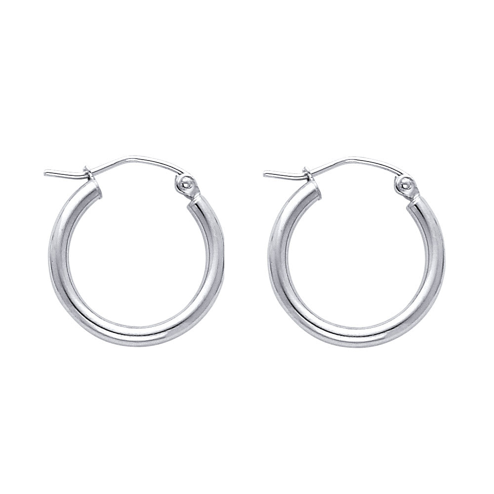 14KW 2mm Round Tube Polished Hoop Earrings (17mm)