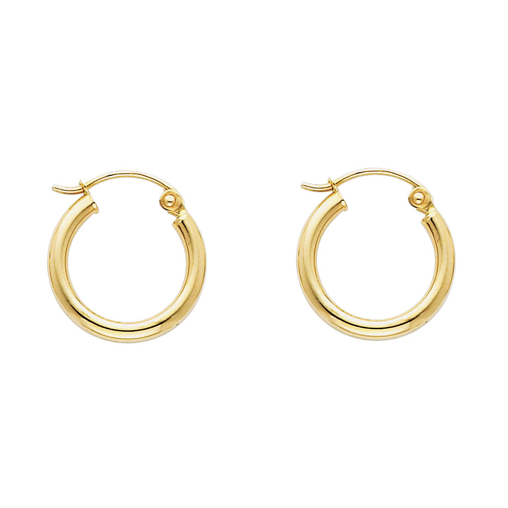 14KY 2mm Round Tube Polished Hoop Earrings ER-0142
