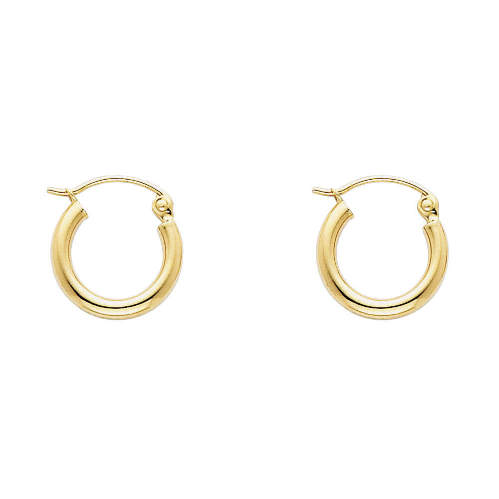 14KY 2mm Round Tube Polished Hoop Earrings (12mm)
