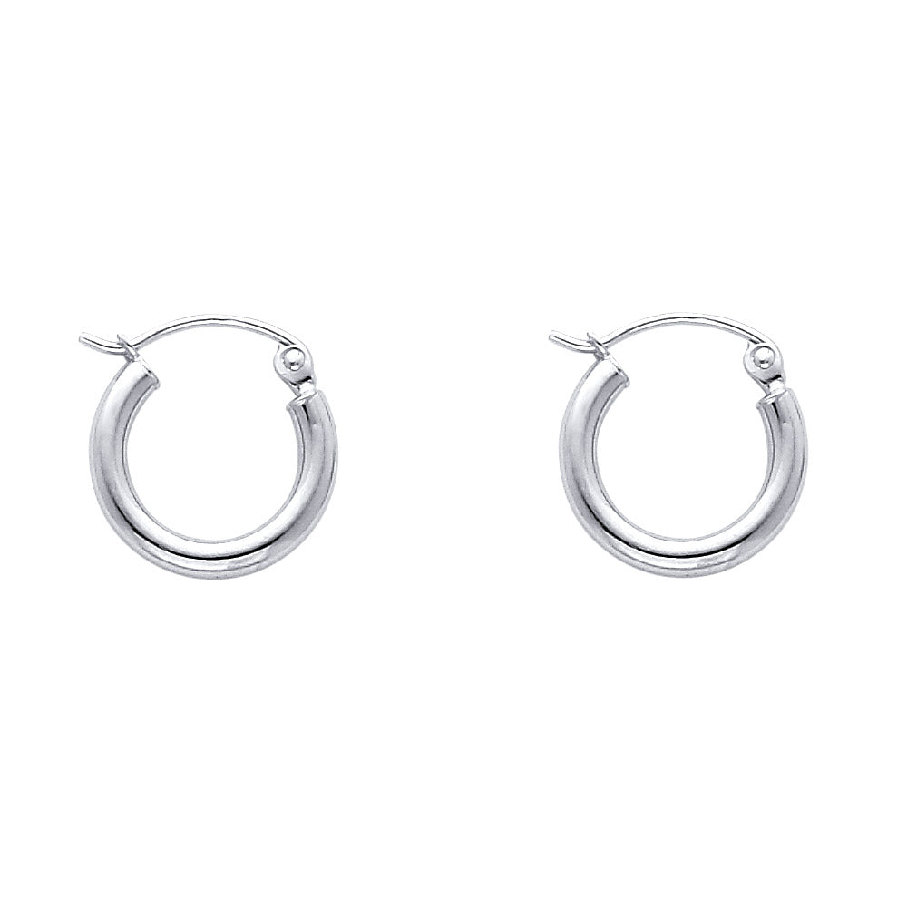 14KW 2mm Round Tube Polished Hoop Earrings ER-0143W