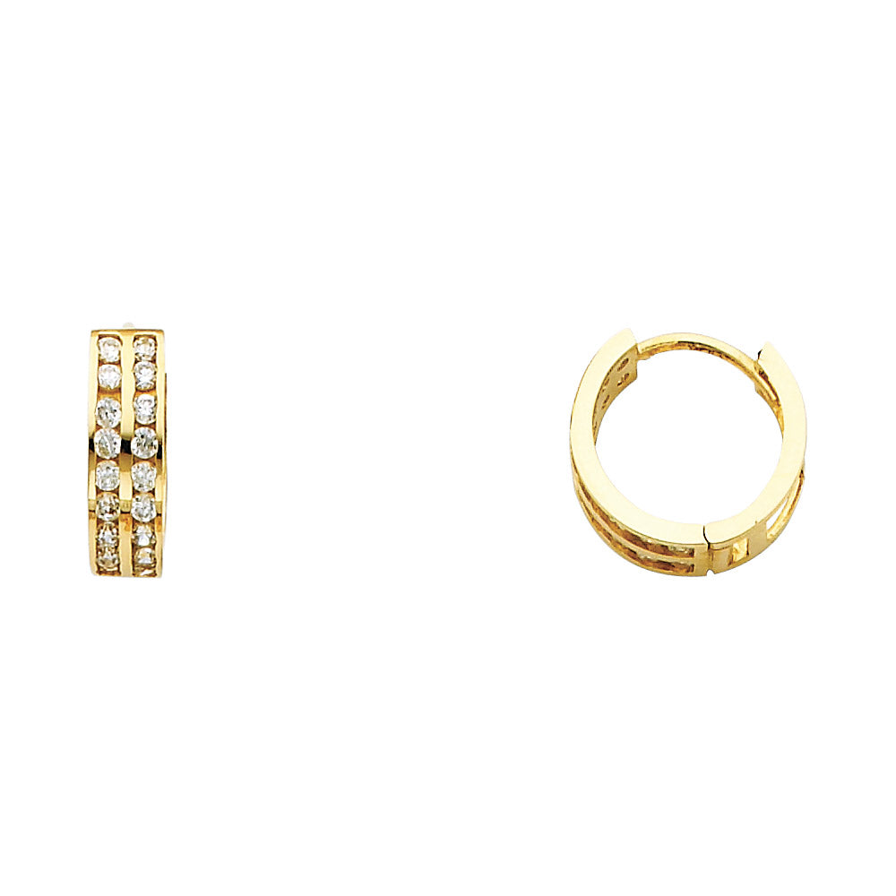 14KY Double CZ Huggies Earrings