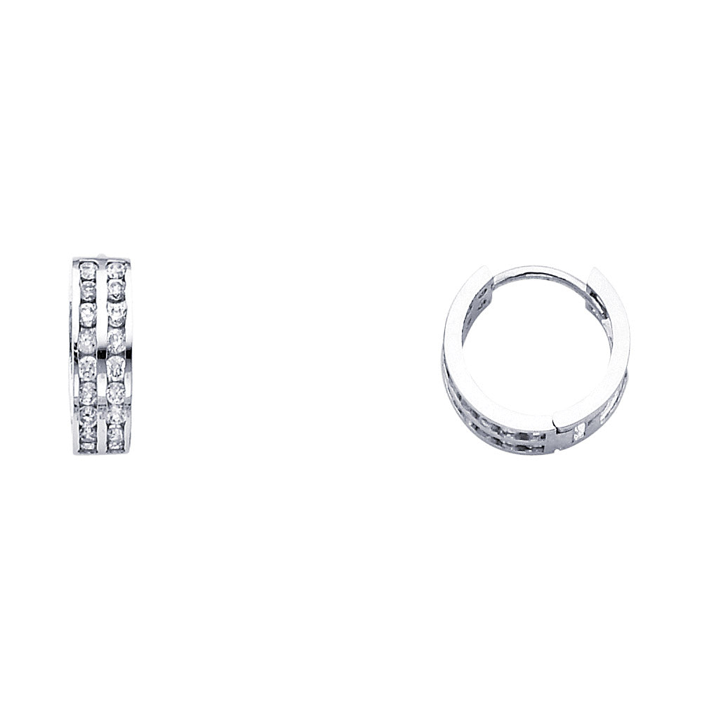 14KW Double CZ Huggies Earrings