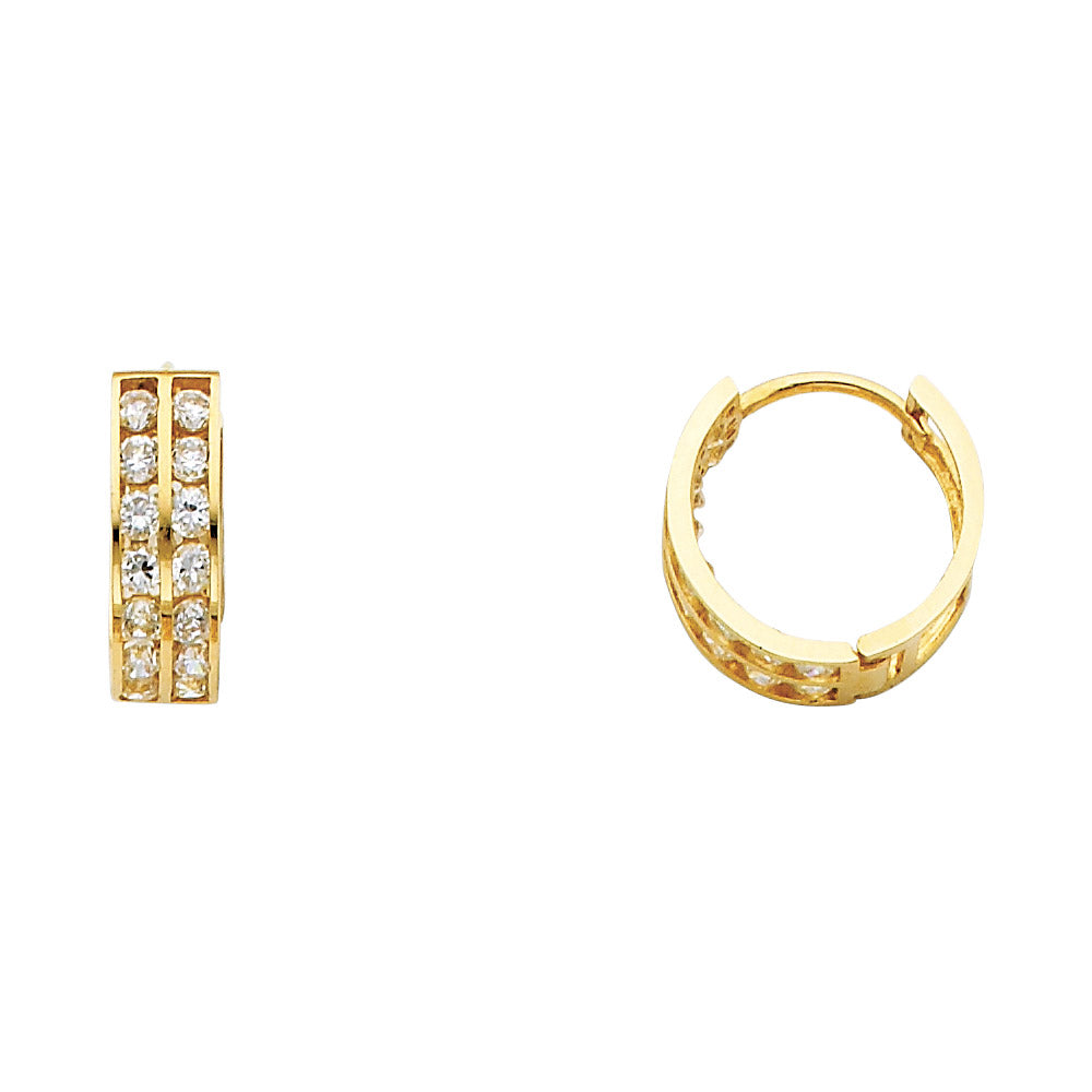 14KY Double CZ Huggies Earrings