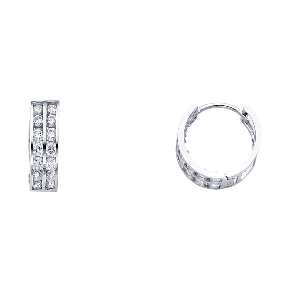 14KW Double CZ Huggies Earrings