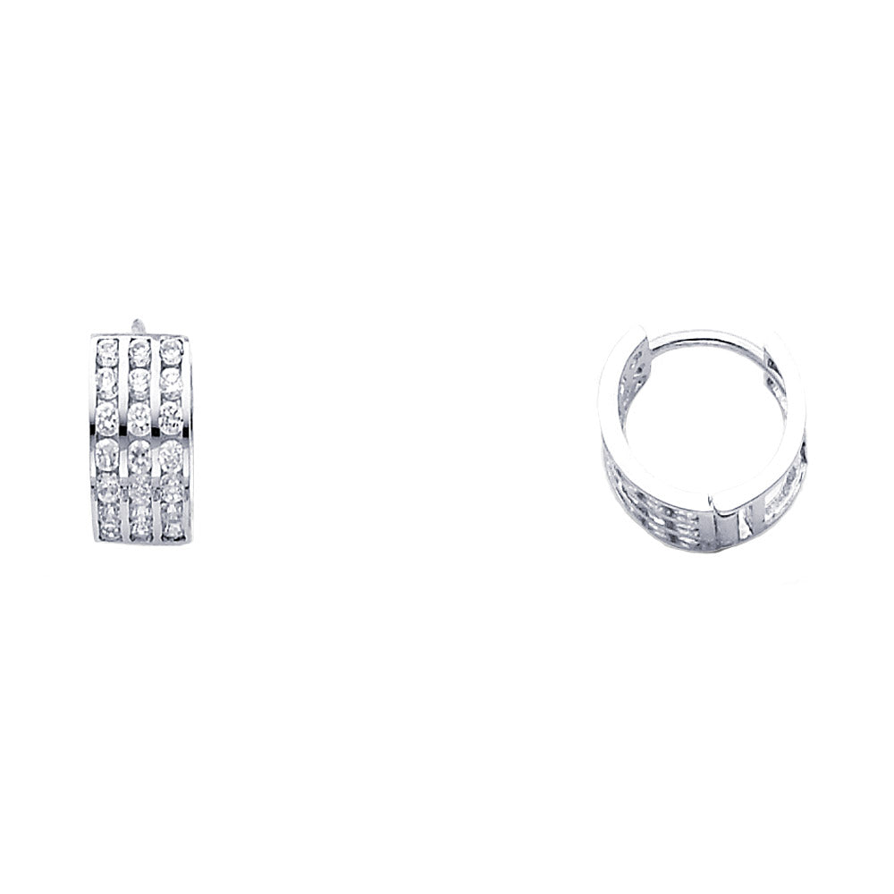 14KW Triple CZ Huggies Earrings