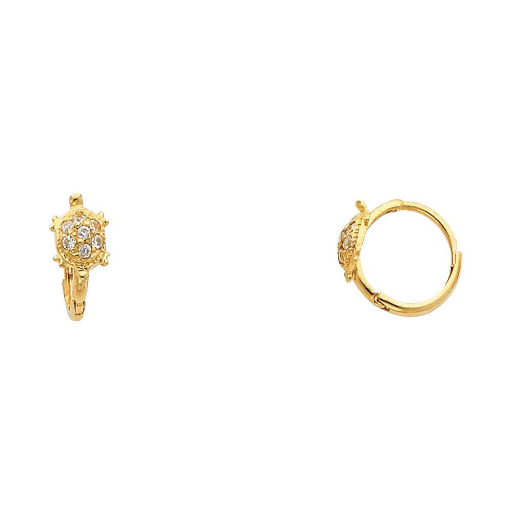 14KY Turtle CZ Huggies Earrings