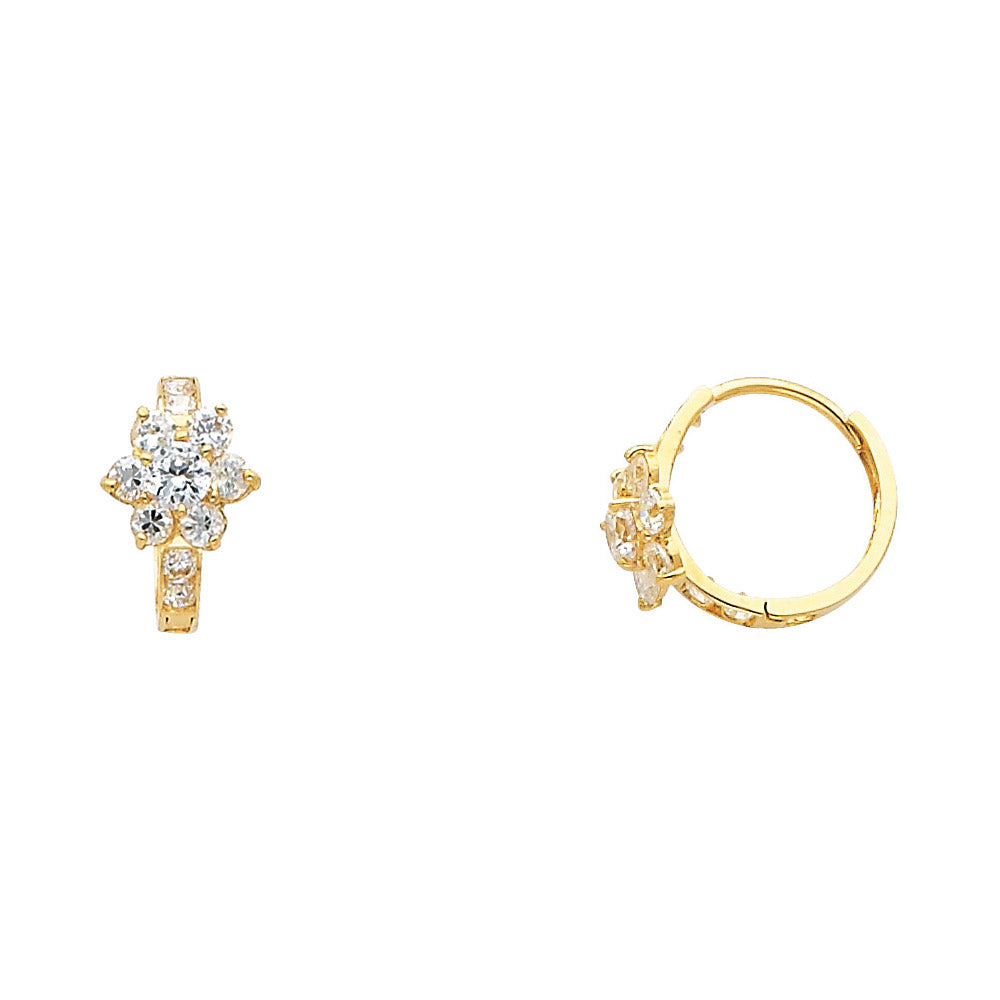 14KY Flower CZ Huggies Earrings