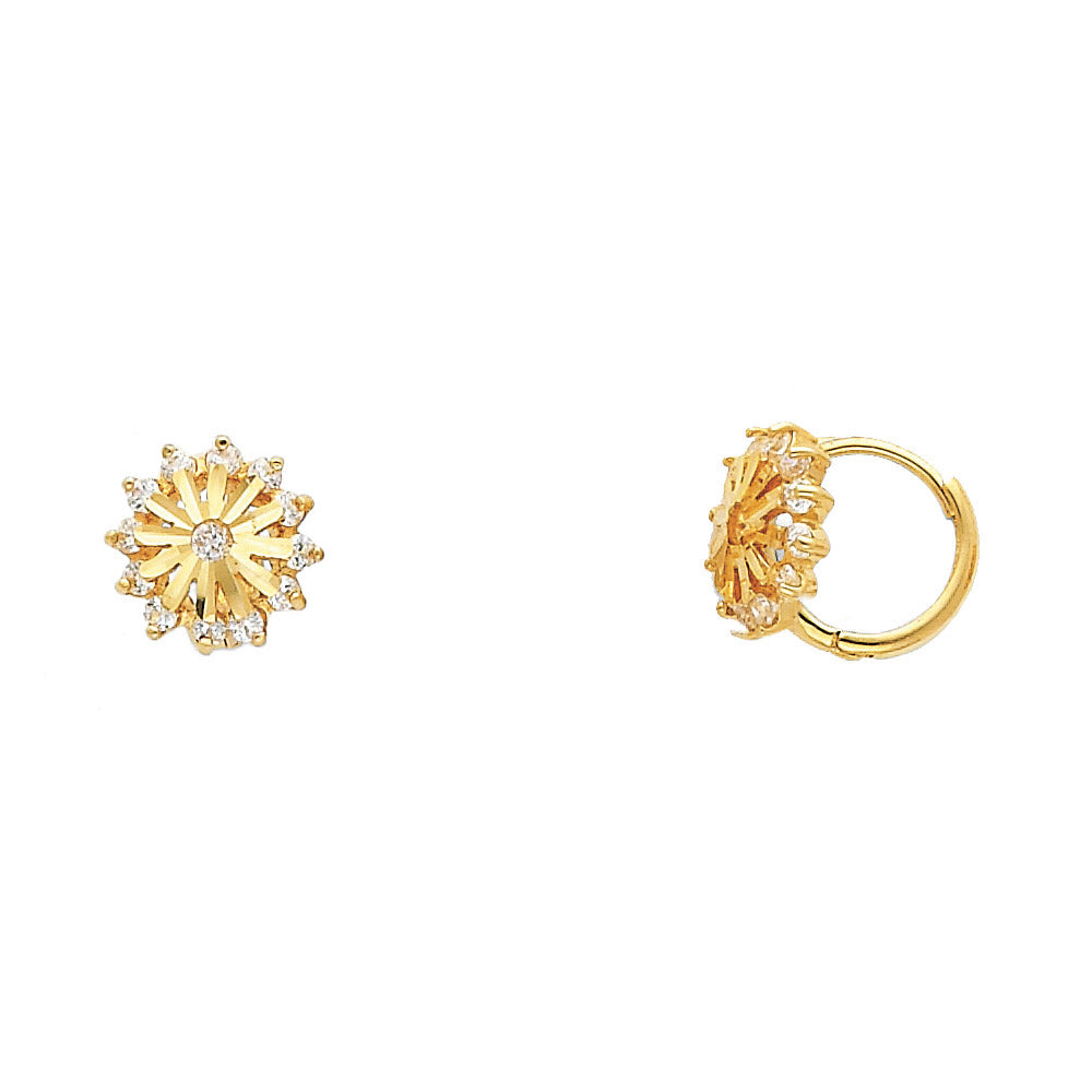 14KY Flower CZ Huggies Earrings (ER309)