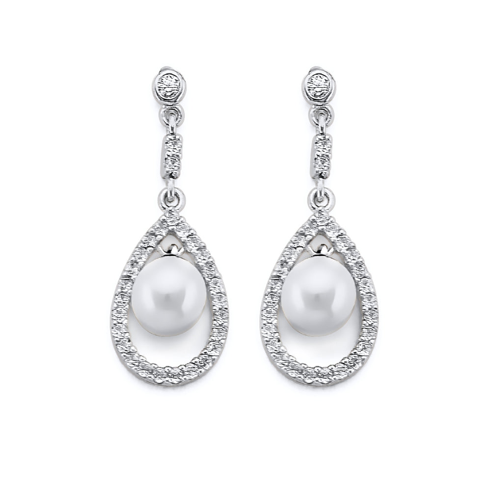 14KW CZ Pearl Earrings (ER444)