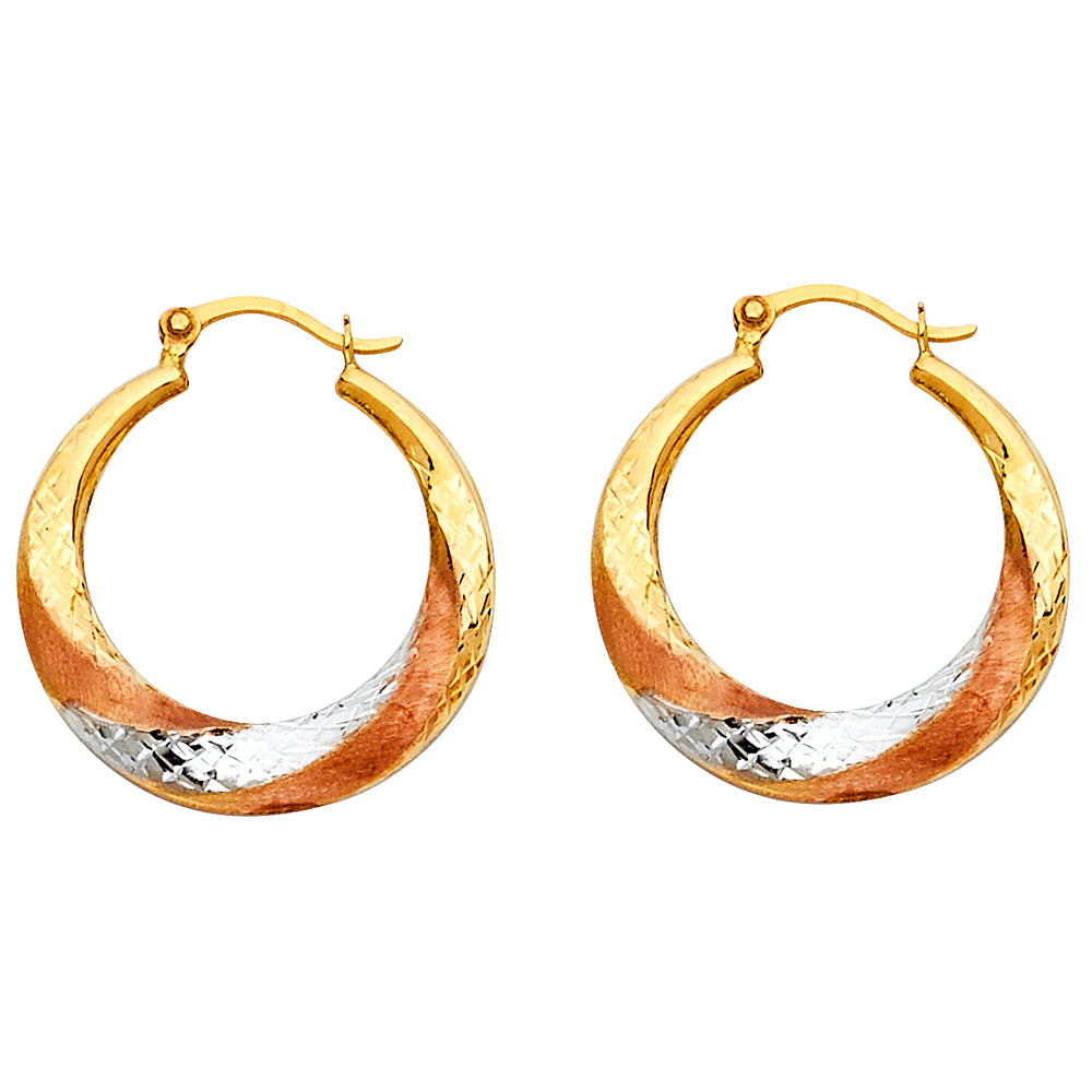 14K 3C Fancy Hollow Hoop Earrings