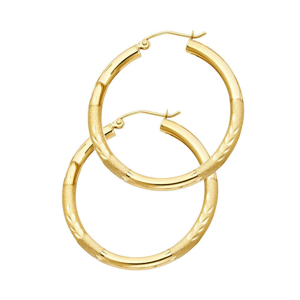 14KY 3mm Budded DC Hoop Earrings ER-1034