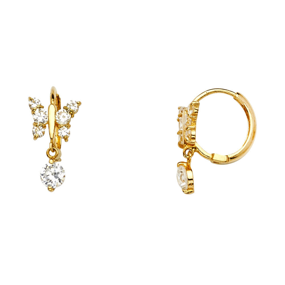 14KY CZ Butterfly Huggies Earrings