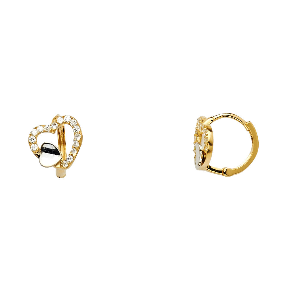 14K 2T CZ Heart Huggies Earrings