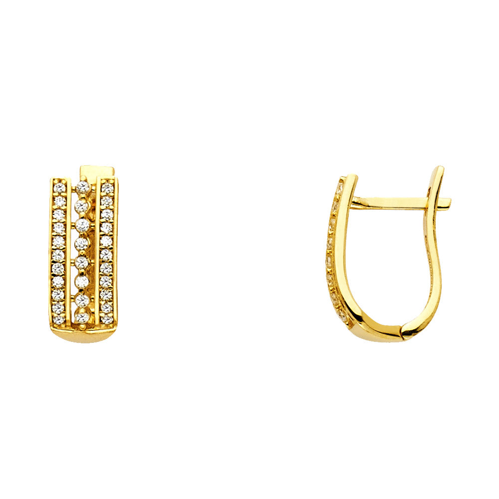 14KY CZ U Shape Huggies Earrings