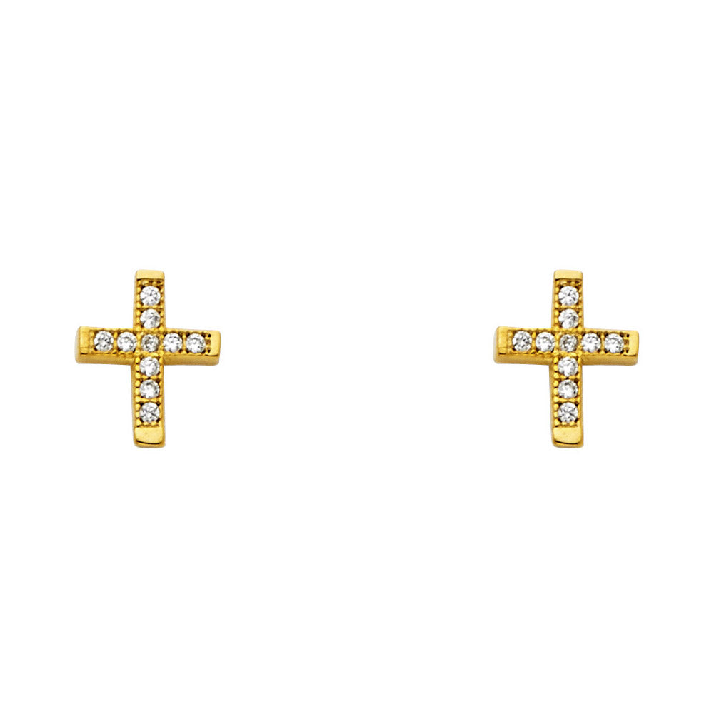 14KY CZ Cross Post Earrings