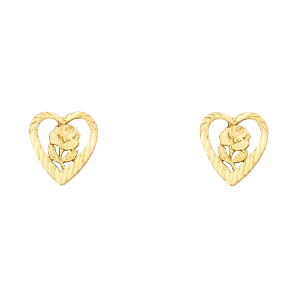 14KY Small Heart Flower Post Earrings