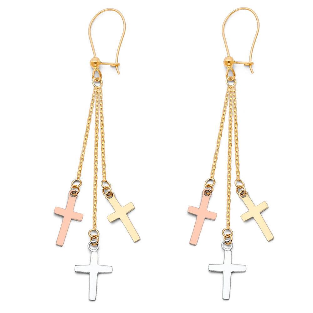 14K 3C 3Crosses Hanging Earrings