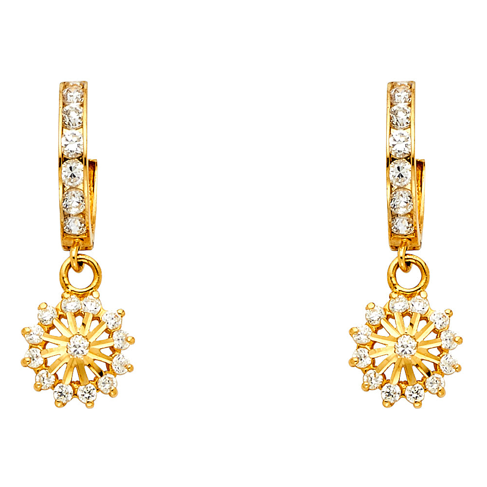 14KY CZ Dangle Huggies Earrings