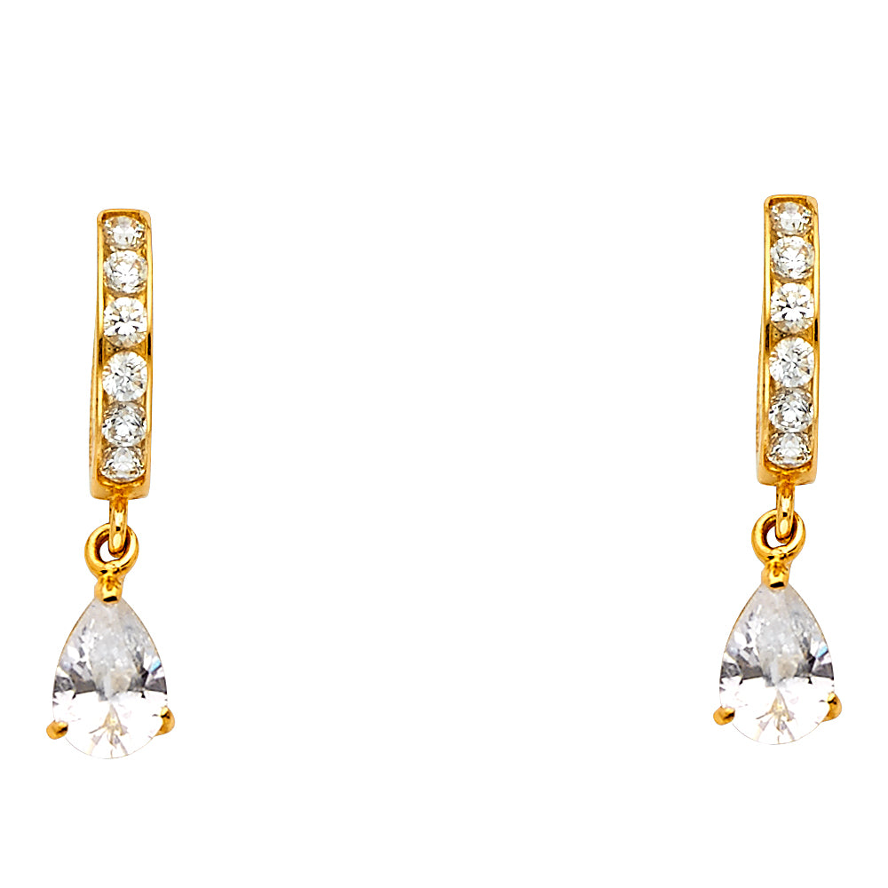 14KY CZ Dangle Huggies Earrings