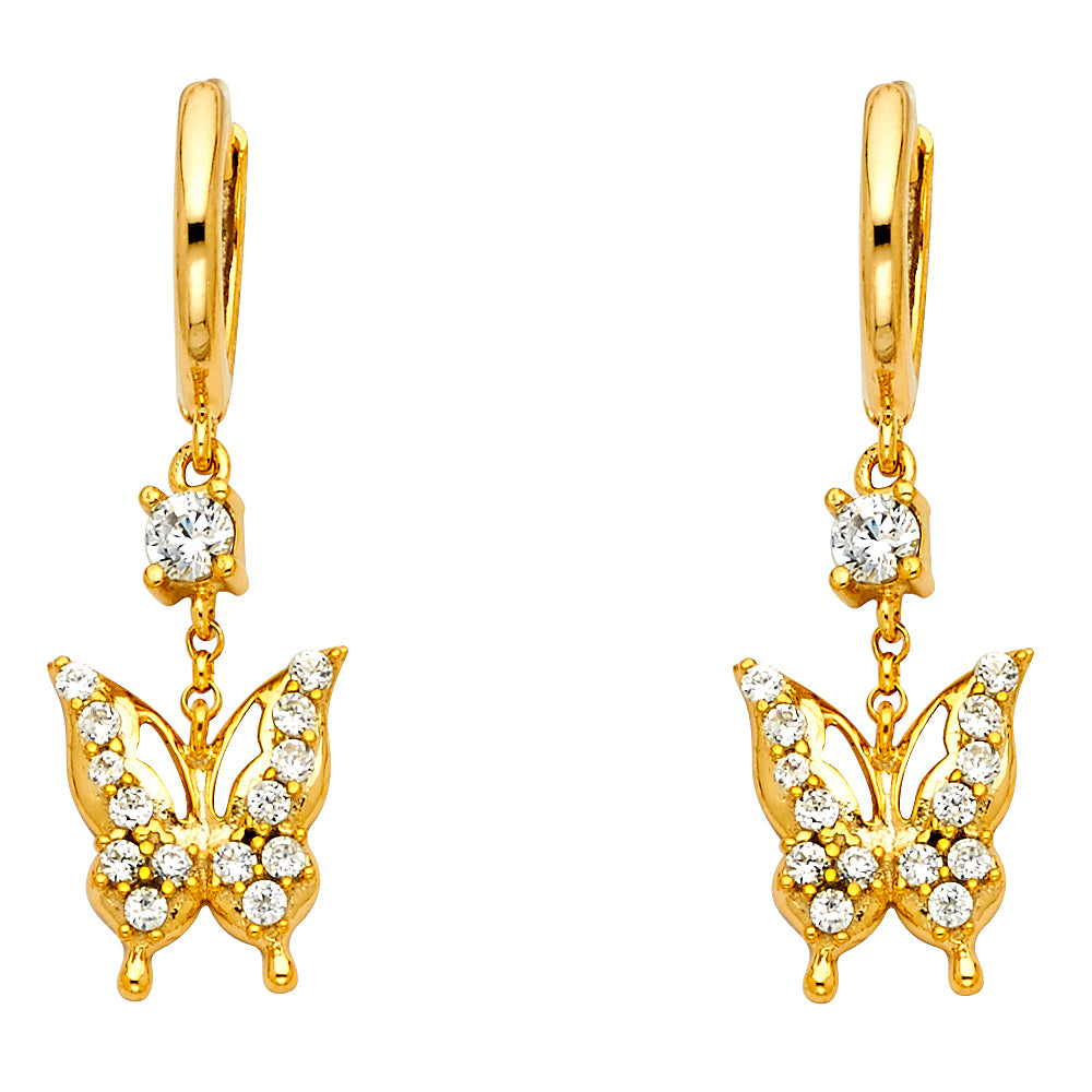 14KY CZ Dangle Butterfly Huggies Earrings